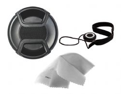 Fujifilm HS10 Lens Cap Center Pinch (58mm) + Lens Cap Holder + Nwv Direct Microfiber Cleaning Cloth. 